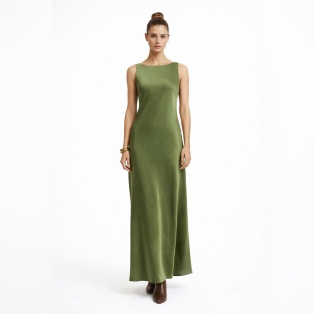 WeWoreWhat Boatneck Satin Slip Maxi Dress Bias Cut Sleeveless 2 XS Minimalist